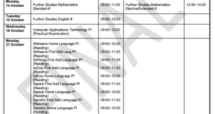 Final National Senior Certificate Examination Timetable